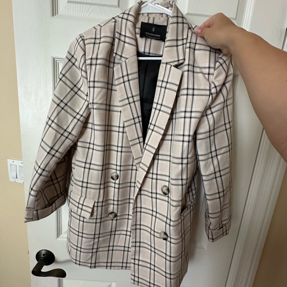 Cream Plaid Blazer (Size M)